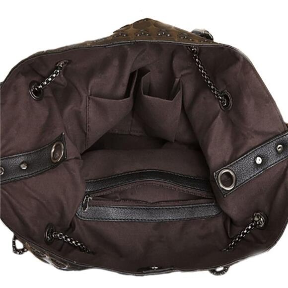 Womens Skull Print PU Leather Hobo Tote Shoulder Bag Package Handbag with Gift - Picture 5 of 7